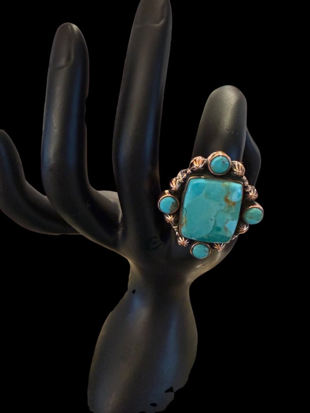 NWOT Artisan Crafted Mohave Turquoise Copper Statement Ring Adj Boho Southwest